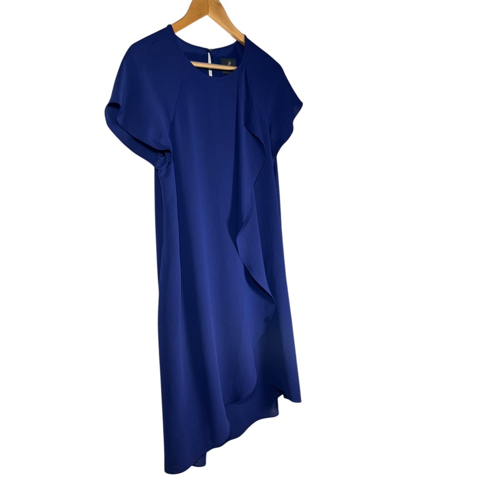 Adrianna Papell Dress Women 8 Cobalt Blue Ruffle Front Shift - Picture 3 of 11